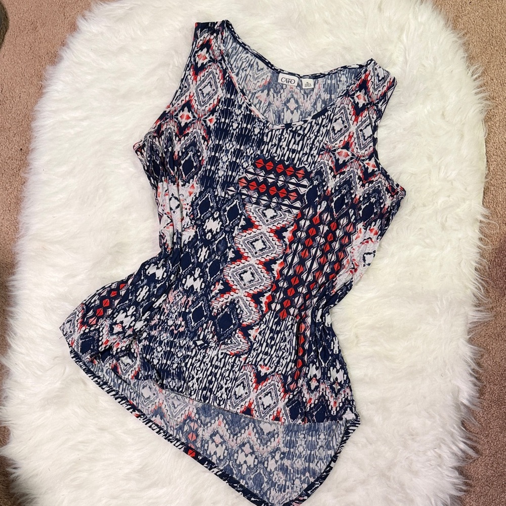 Cato Navy and Red Geometric Tank Top